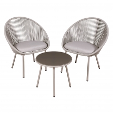 Dellonda Como 3-Piece Steel Bistro Set with Tempered Glass Top