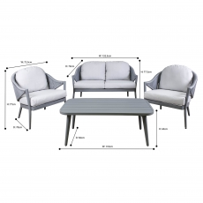 Dellonda Echo 4-Piece Aluminium Outdoor Garden Sofa Arm Chair & Coffee Table Set