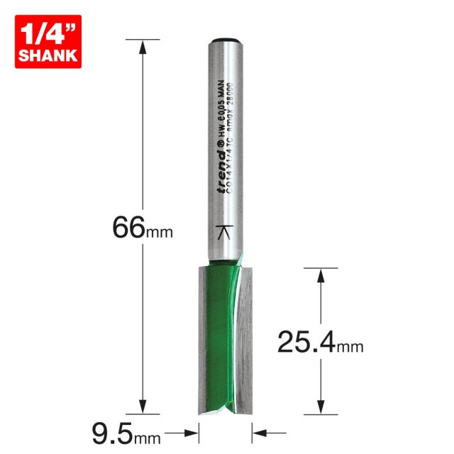 TREND TREND C014X1/4TC Two Flute Cutter 9.5mm x 24.5mm