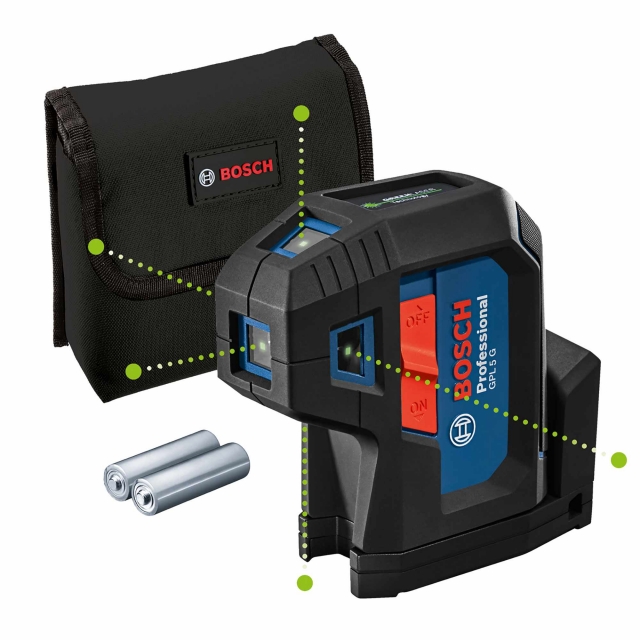 BOSCH BOSCH GPL5G 5 Point Green Self Level Laser with 2xAA Batteries