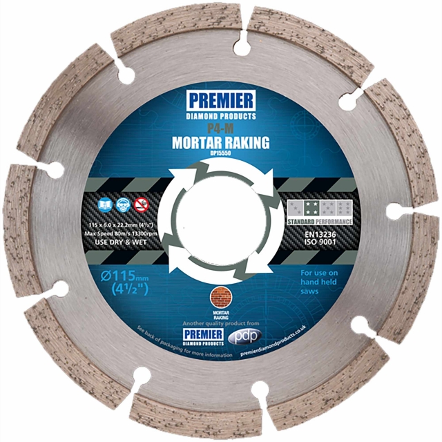 PREMIER DIAMOND PREMIER DIAMOND DP15550 115mm x 22.2mm P4-M Mortar Raking Diamond Blade