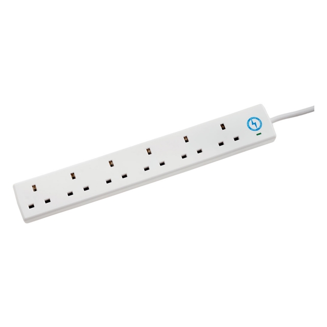 DETA DETA S6W2MP-X 6 Socket 2m Surge Protection Extension Lead c/w Neon Indicator