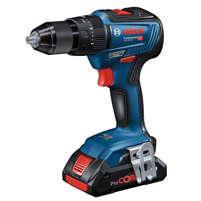 BOSCH BOSCH GSB18V-55 18v Brushless Combi Drill with 2x4ah Batteries