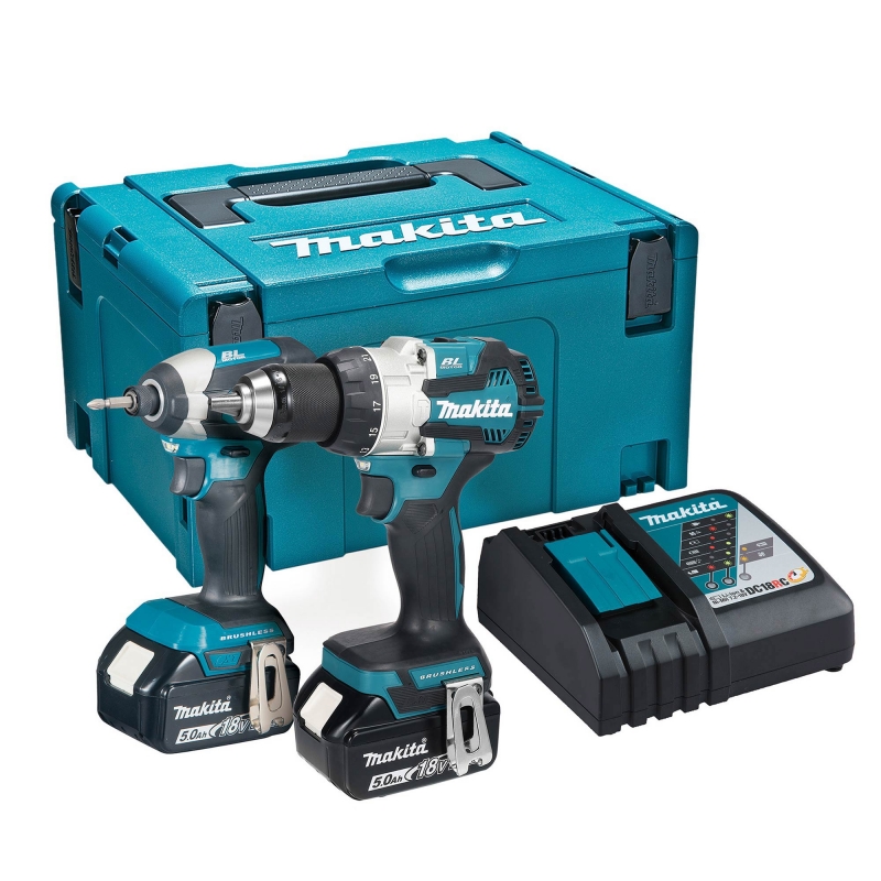 MAKITA MAKITA DLX2507TJ 18v Brushless Combi/Impact Driver Twin Pack with 2x5ah Batteries
