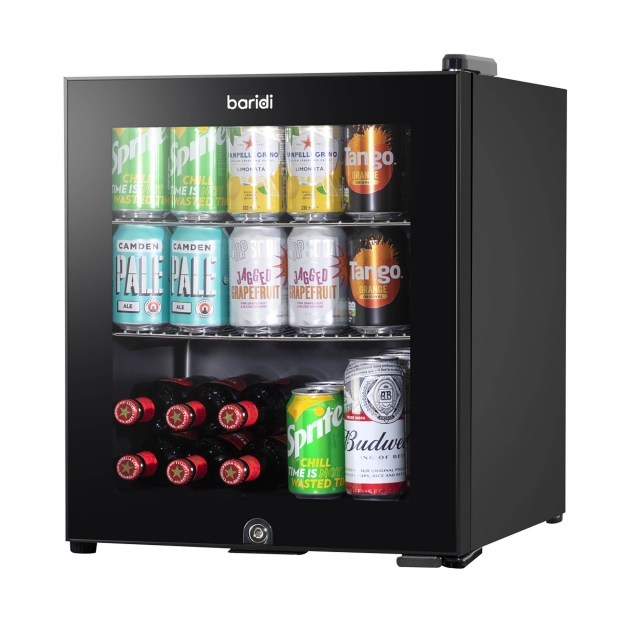 BARIDI Baridi 50L Tabletop Beer & Drinks Mini Fridge with Light 3-10°C - Black & Glass