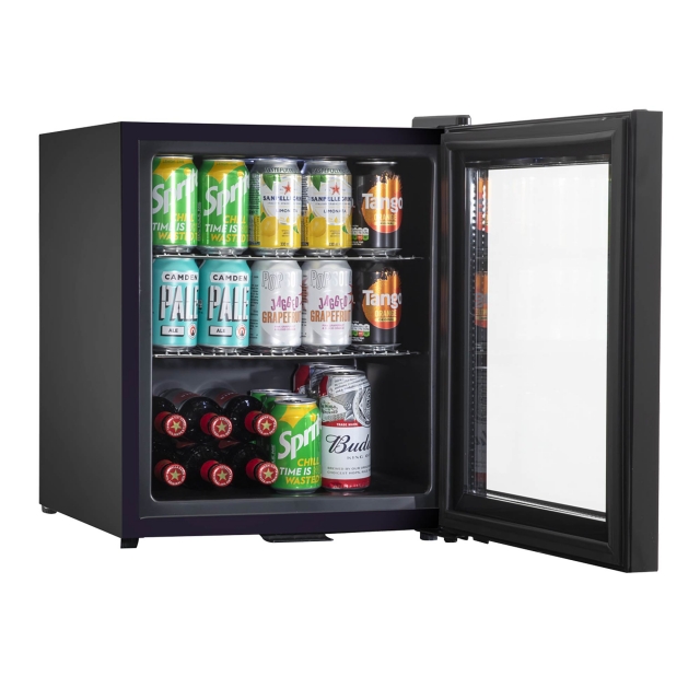 BARIDI Baridi 50L Tabletop Beer & Drinks Mini Fridge with Light 3-10°C - Black & Glass