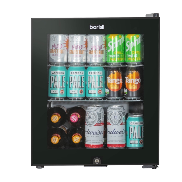 BARIDI Baridi 50L Tabletop Beer & Drinks Mini Fridge with Light 3-10°C - Black & Glass