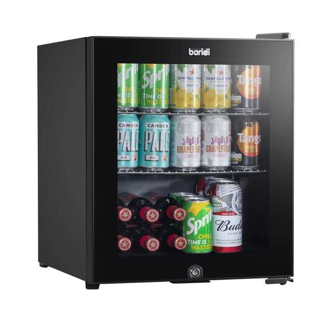 BARIDI Baridi 50L Tabletop Beer & Drinks Mini Fridge with Light 3-10°C - Black & Glass