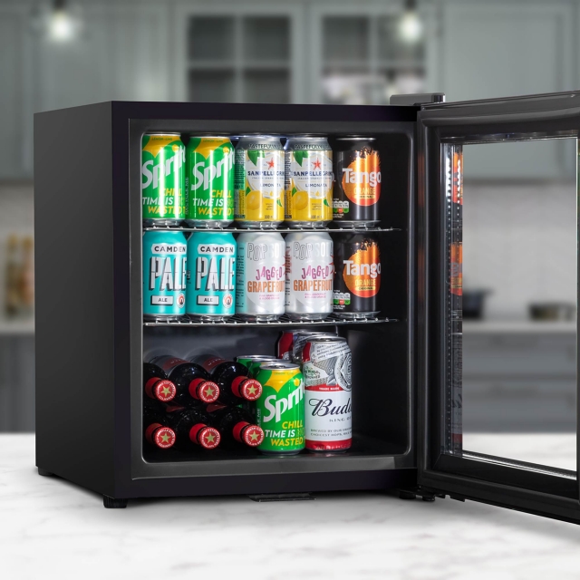 BARIDI Baridi 50L Tabletop Beer & Drinks Mini Fridge with Light 3-10°C - Black & Glass