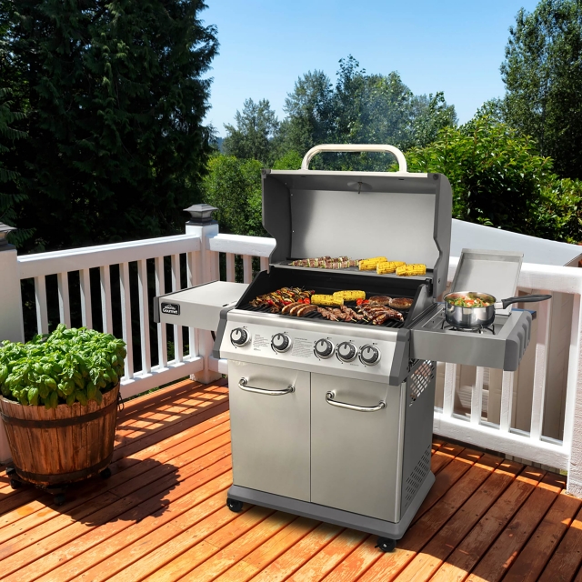 DELLONDA Dellonda 4+1 Burner Deluxe Gas BBQ Grill, Stainless Steel, Side Burner, Ignition