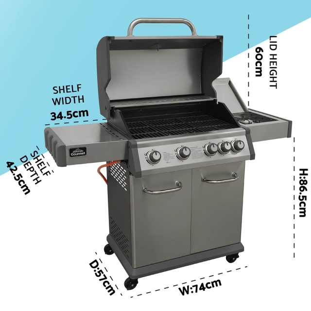 DELLONDA Dellonda 4+1 Burner Deluxe Gas BBQ Grill, Stainless Steel, Side Burner, Ignition