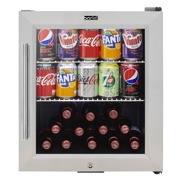 BARIDI Baridi 50L Tabletop Drinks Fridge, Mini Beer Cooler, Glass Door, Stainless Steel