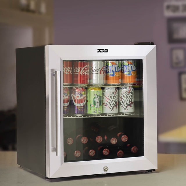BARIDI Baridi 50L Tabletop Drinks Fridge, Mini Beer Cooler, Glass Door, Stainless Steel