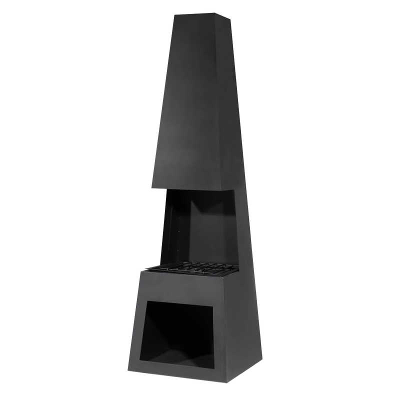 DELLONDA Dellonda Outdoor Chiminea Fireplace Fire Pit Heater Firewood Storage Black Steel