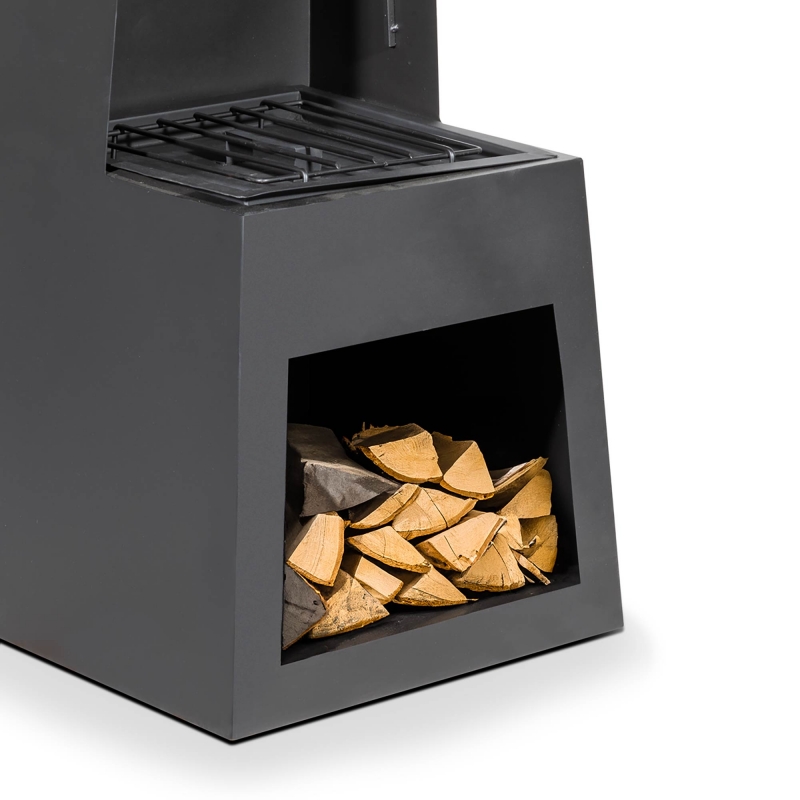 DELLONDA Dellonda Outdoor Chiminea Fireplace Fire Pit Heater Firewood Storage Black Steel