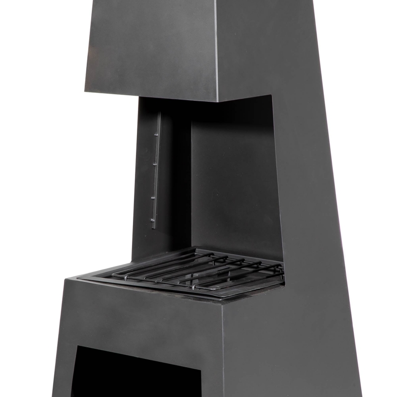 DELLONDA Dellonda Outdoor Chiminea Fireplace Fire Pit Heater Firewood Storage Black Steel