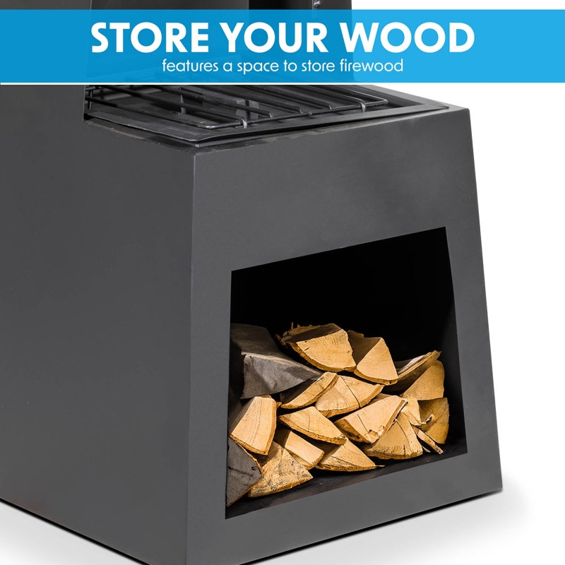 DELLONDA Dellonda Outdoor Chiminea Fireplace Fire Pit Heater Firewood Storage Black Steel