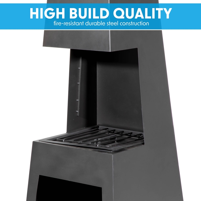 DELLONDA Dellonda Outdoor Chiminea Fireplace Fire Pit Heater Firewood Storage Black Steel