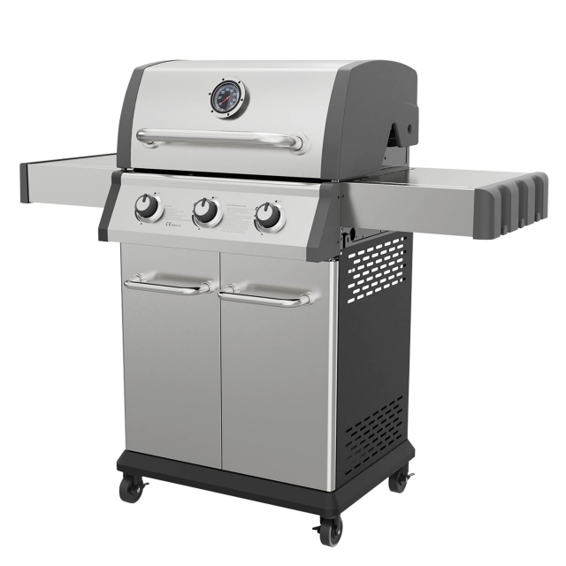 DELLONDA Dellonda 3 Burner Deluxe Gas BBQ Grill with Piezo Ignition & Wheels - Stainless Steel