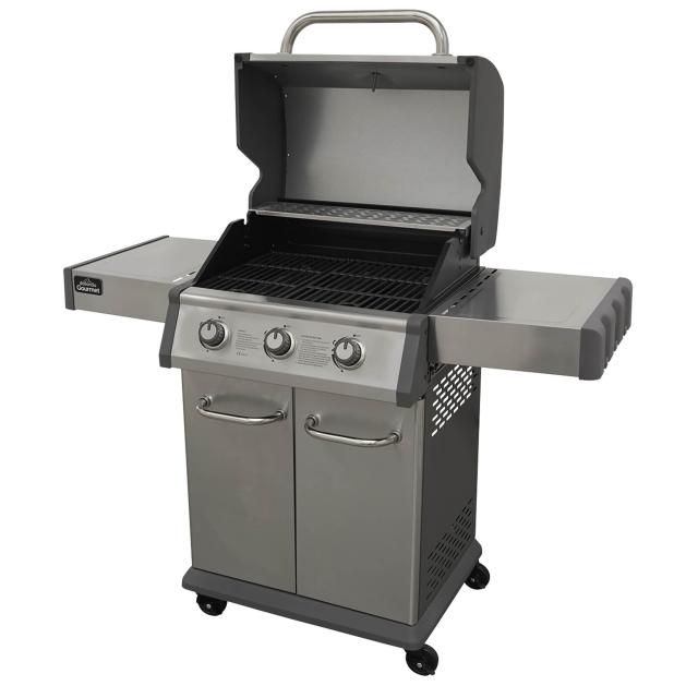 DELLONDA Dellonda 3 Burner Deluxe Gas BBQ Grill with Piezo Ignition & Wheels - Stainless Steel