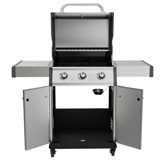 DELLONDA Dellonda 3 Burner Deluxe Gas BBQ Grill with Piezo Ignition & Wheels - Stainless Steel