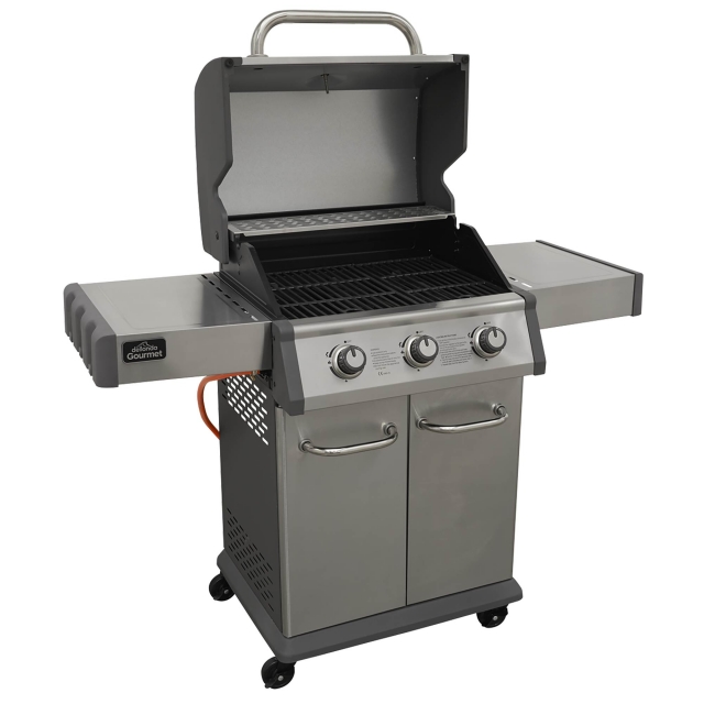 DELLONDA Dellonda 3 Burner Deluxe Gas BBQ Grill with Piezo Ignition & Wheels - Stainless Steel