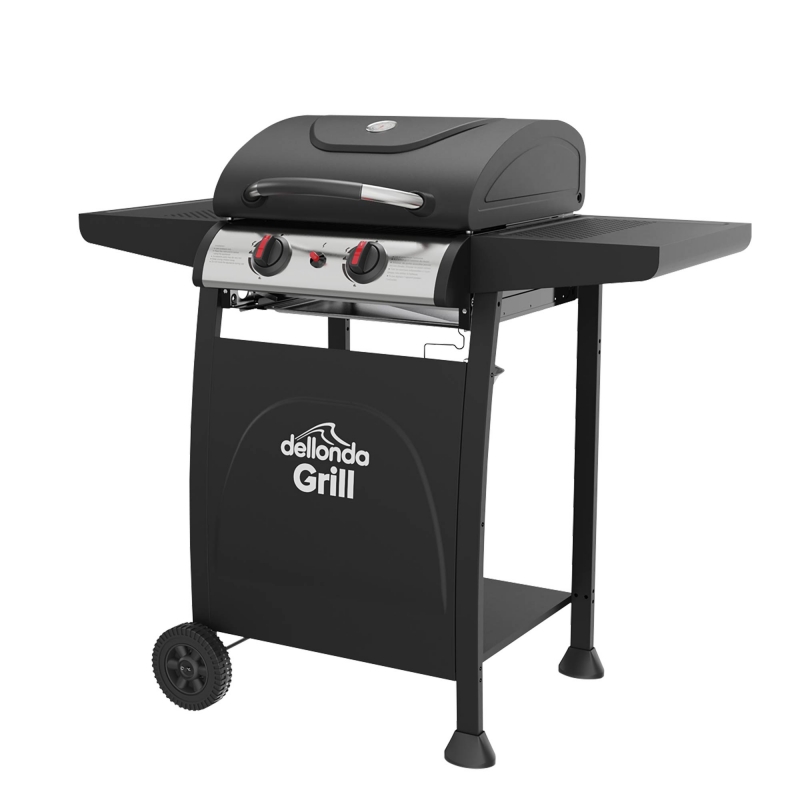 DELLONDA Dellonda 2 Burner Gas BBQ Grill with Ignition & Thermometer - Black/Stainless Steel