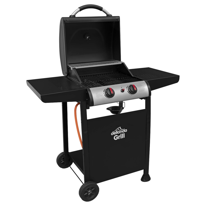 DELLONDA Dellonda 2 Burner Gas BBQ Grill with Ignition & Thermometer - Black/Stainless Steel