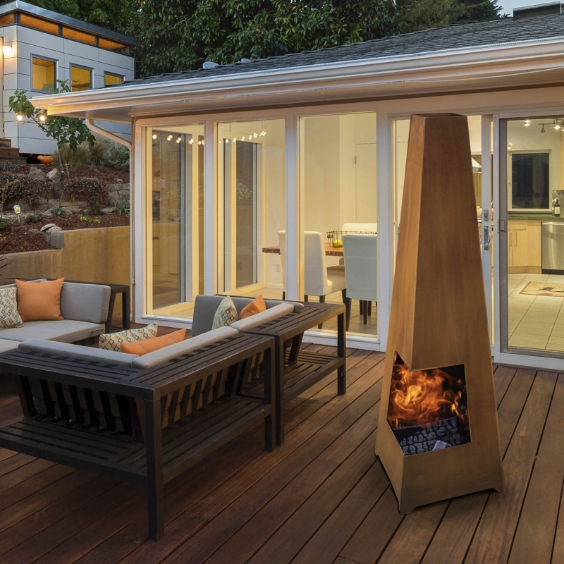 DELLONDA Dellonda Chiminea, Wood Burner, Heater for Outdoors W45cm x H150cm, Corten Steel