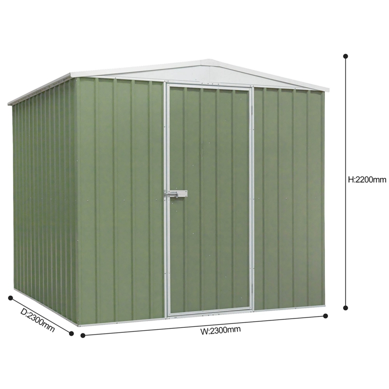 DELLONDA Dellonda Galvanised Steel Metal Garden/Outdoor/Storage Shed, 7.5FT x 7.5FT, Apex Style Roof - Green
