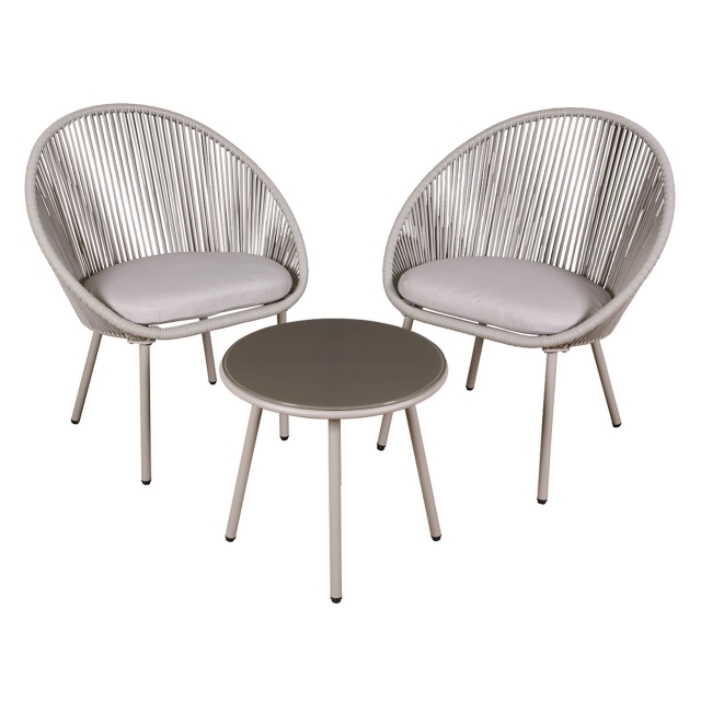 DELLONDA Dellonda Como 3-Piece Steel Bistro Set with Tempered Glass Top