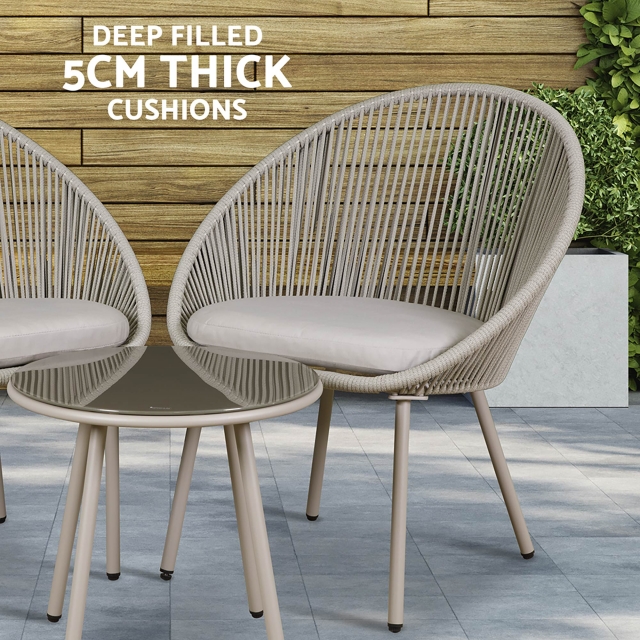 DELLONDA Dellonda Como 3-Piece Steel Bistro Set with Tempered Glass Top