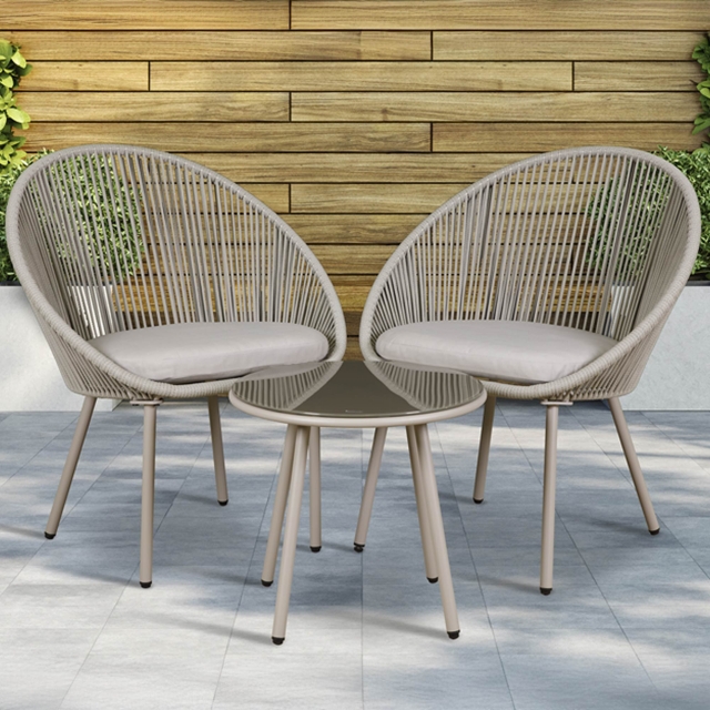 DELLONDA Dellonda Como 3-Piece Steel Bistro Set with Tempered Glass Top