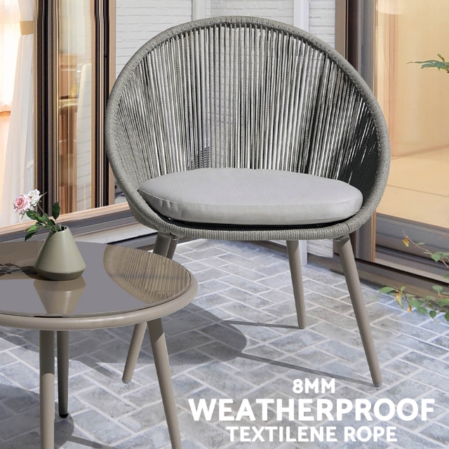 DELLONDA Dellonda Como 3-Piece Steel Bistro Set with Tempered Glass Top