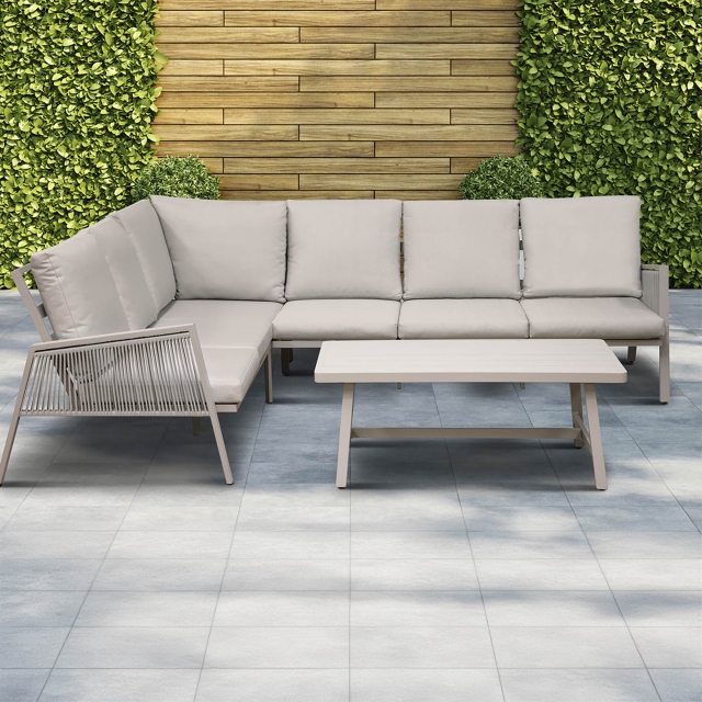 DELLONDA Dellonda Fusion 4-Piece Outdoor Garden Corner Sofa & Coffee Table Set, Aluminium