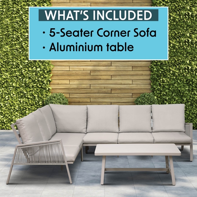 DELLONDA Dellonda Fusion 4-Piece Outdoor Garden Corner Sofa & Coffee Table Set, Aluminium