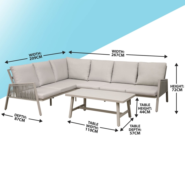 DELLONDA Dellonda Fusion 4-Piece Outdoor Garden Corner Sofa & Coffee Table Set, Aluminium