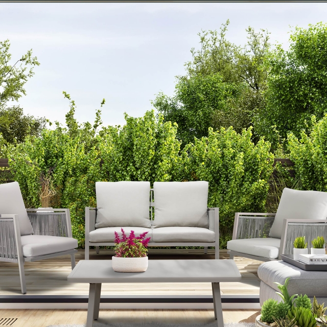 DELLONDA Dellonda Fusion Aluminium 4-Piece Outdoor Sofa, Arm Chairs & Coffee Table Set