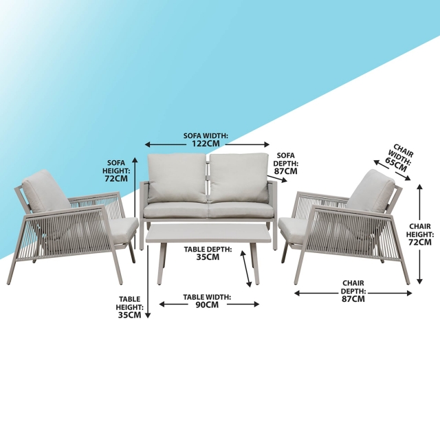 DELLONDA Dellonda Fusion Aluminium 4-Piece Outdoor Sofa, Arm Chairs & Coffee Table Set