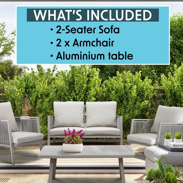 DELLONDA Dellonda Fusion Aluminium 4-Piece Outdoor Sofa, Arm Chairs & Coffee Table Set