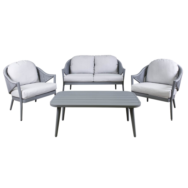 DELLONDA Dellonda Echo 4-Piece Aluminium Outdoor Garden Sofa Arm Chair & Coffee Table Set