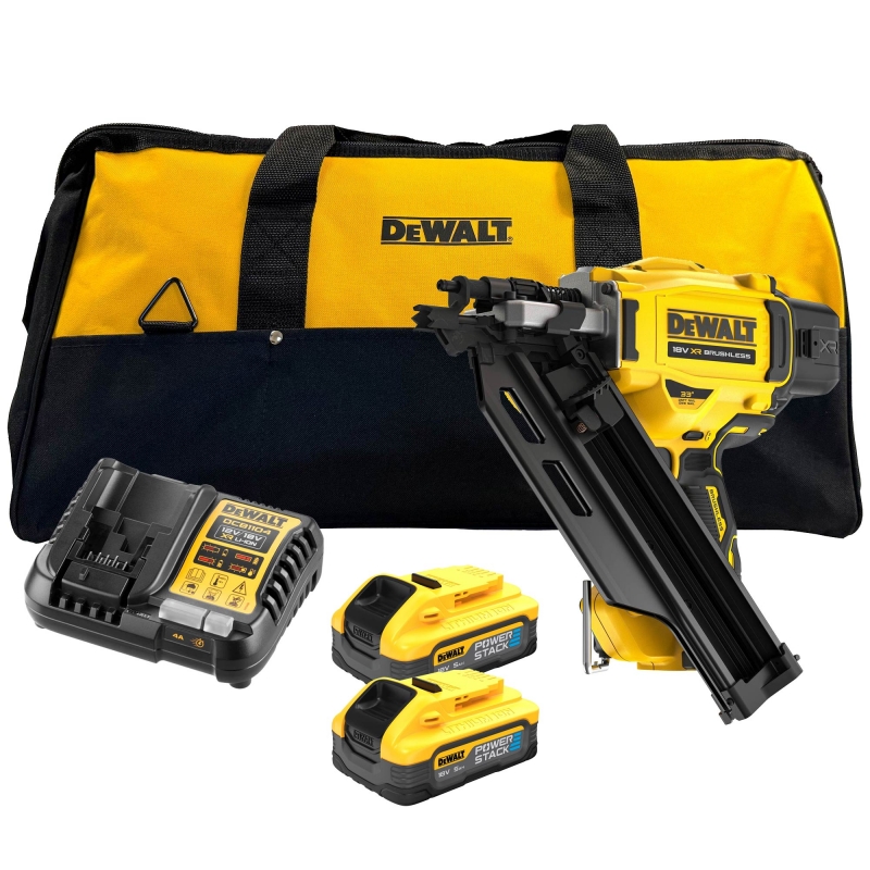 DEWALT DEWALT DCN930H2 18v Brushless 1st Fix Nailer with 2x5Ah Powerstack Batteries