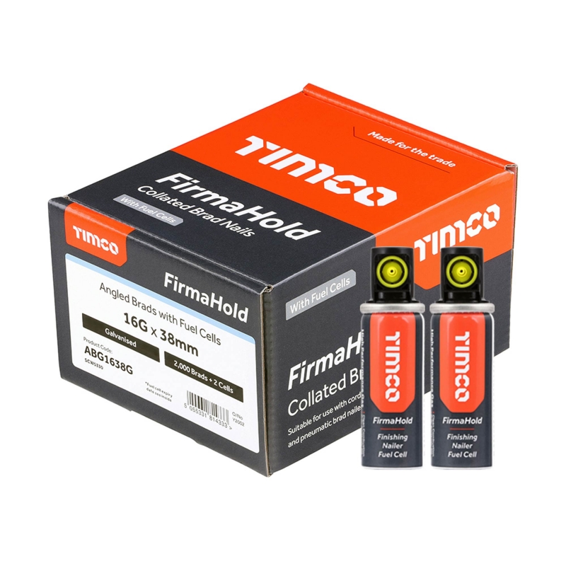 TIMCO TIMCO ABG1638G 38mm 16G Angled Brads (Qty 2000) Plus 2 Fuel Cells