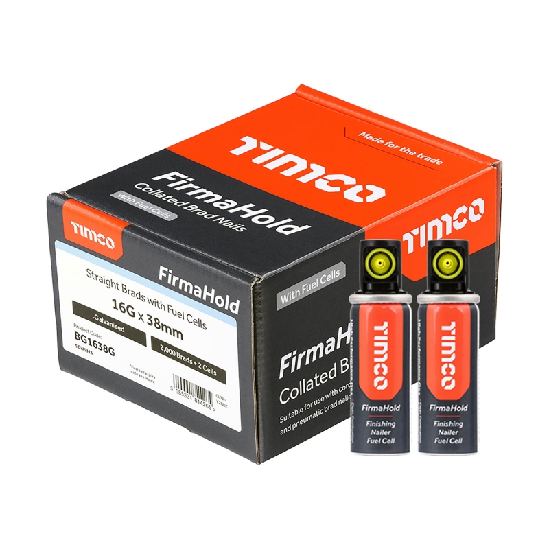 TIMCO TIMCO BG1638G 38mm 16G Straight Brads (Qty 2000) Plus 2 Fuel Cells