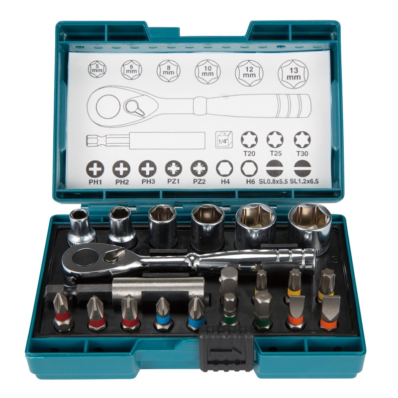 MAKITA MAKITA B-54081 21 Piece Screw Bit & Ratchet Set 1/4