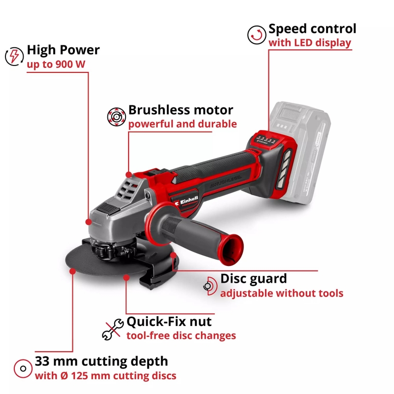 EINHELL EINHELL TP-AG 18/125 CE Q Li - Solo 18v Cordless Angle Grinder BODY ONLY