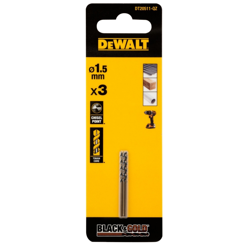 DEWALT DEWALT DT20511-QZ 1.5mm Black Gold HSS Drill Bit 3 Pack