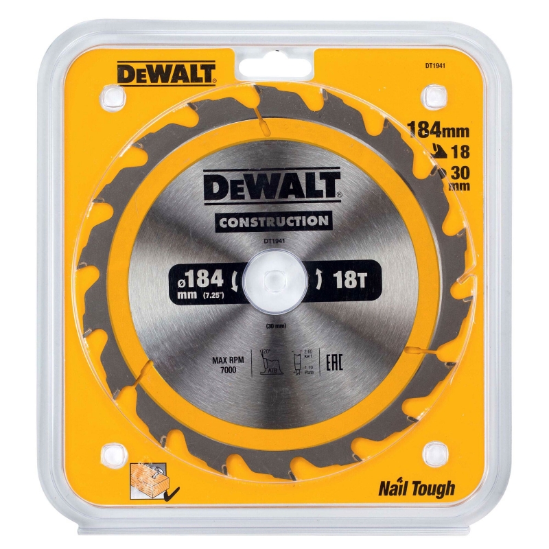 DEWALT DEWALT DT1941 184x30mm 18T Construction Circular Saw Blade AC