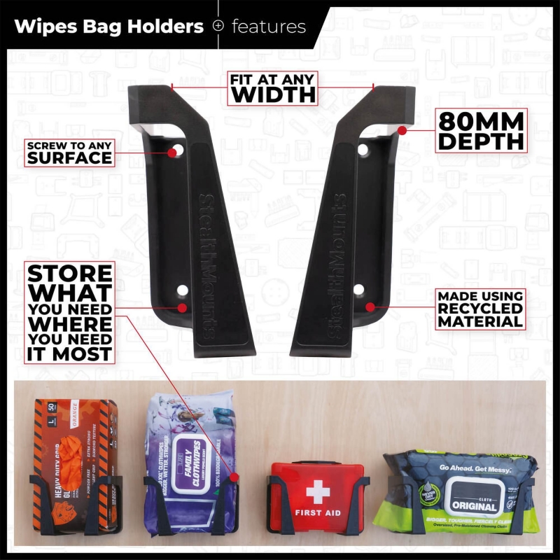 STEALTHMOUNTS STEALTHMOUNTS OM-WH-BLK-2 Black Wipe Holder Retail 2 Pack