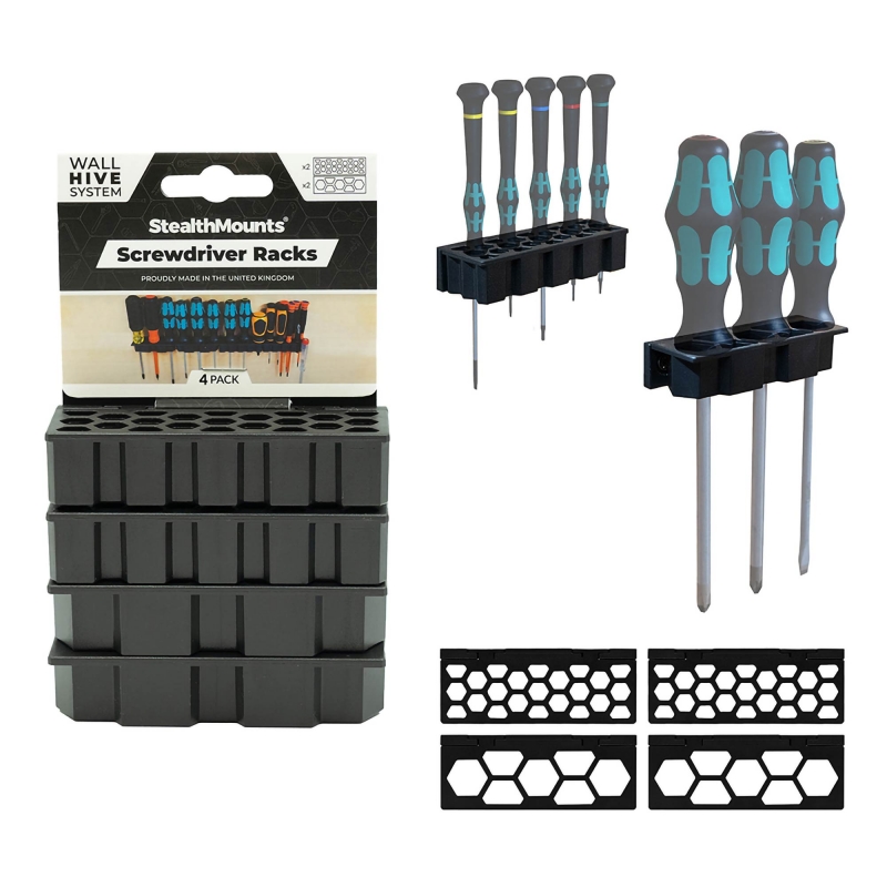 STEALTHMOUNTS STEALTHMOUNTS WH-BLK-SD-4 Wall Hive System Screwdriver Rack  4 Pack